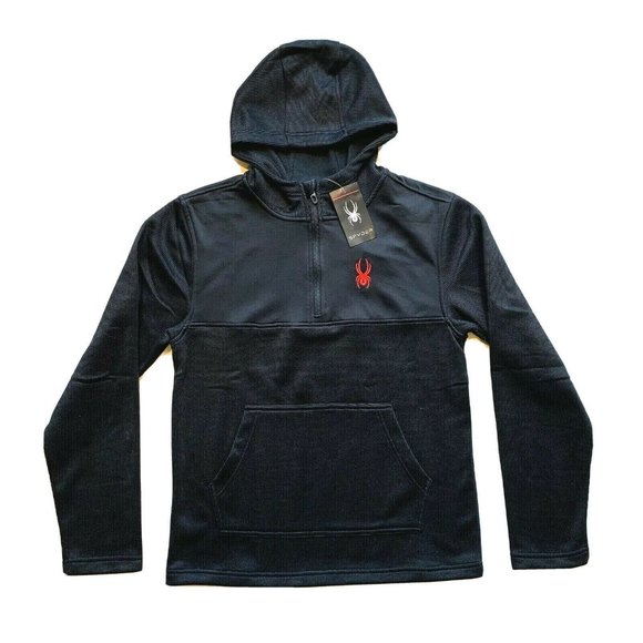 NWT Spyder Hoodie Sweatshirt Pullover Mens Medium M‎ Half-Zip Black Fleece Lined - Picture 1 of 12